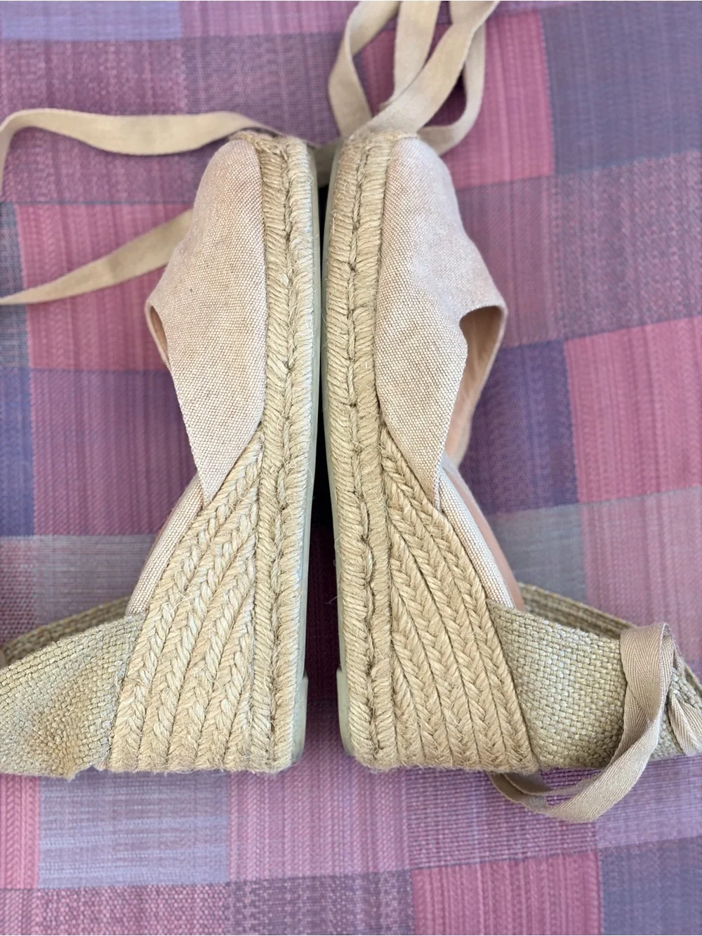 Castaner Tan Canvas Espadrille Wedge Ankle Tie
